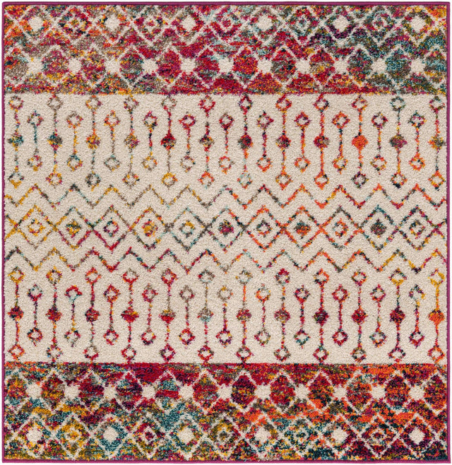 Ivory Multicolor 4' 1 x 4' 1 Tribal Trellis Square Area Rug Geometric Southwestern Inspired Durable Carpet for Home Interior Design for Sale at Rug Engine
