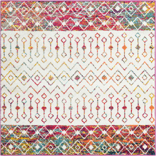 Ivory Multicolor 5' 3 x 5' 3 Tribal Trellis Square Area Rug Geometric Southwestern Inspired Durable Carpet for Home Interior Design for Sale at Rug Engine