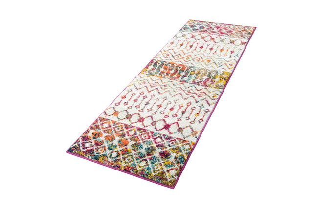Ivory Multicolor 2' x 6' 1 Tribal Trellis Runner Area Rug Geometric Southwestern Inspired Durable Carpet for Home Interior Design for Sale at Rug Engine