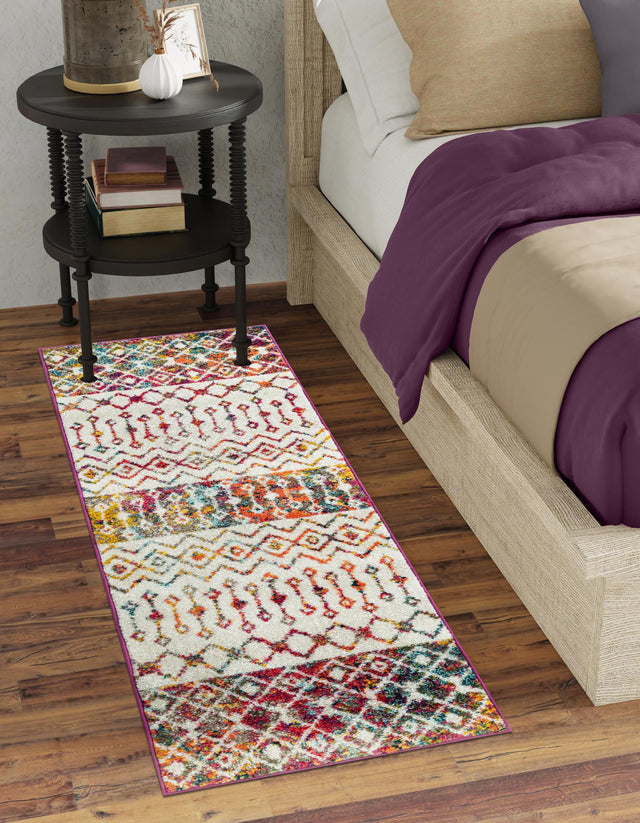 Ivory Multicolor 2' x 5' 1 Tribal Trellis Runner Area Rug Geometric Southwestern Inspired Durable Carpet for Home Interior Design for Sale at Rug Engine