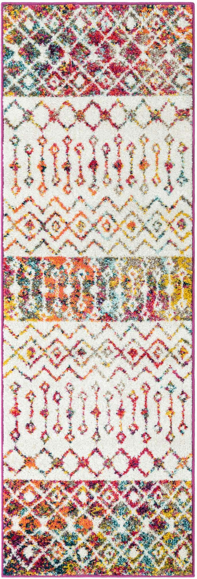 Ivory Multicolor 2' x 6' 1 Tribal Trellis Runner Area Rug Geometric Southwestern Inspired Durable Carpet for Home Interior Design for Sale at Rug Engine