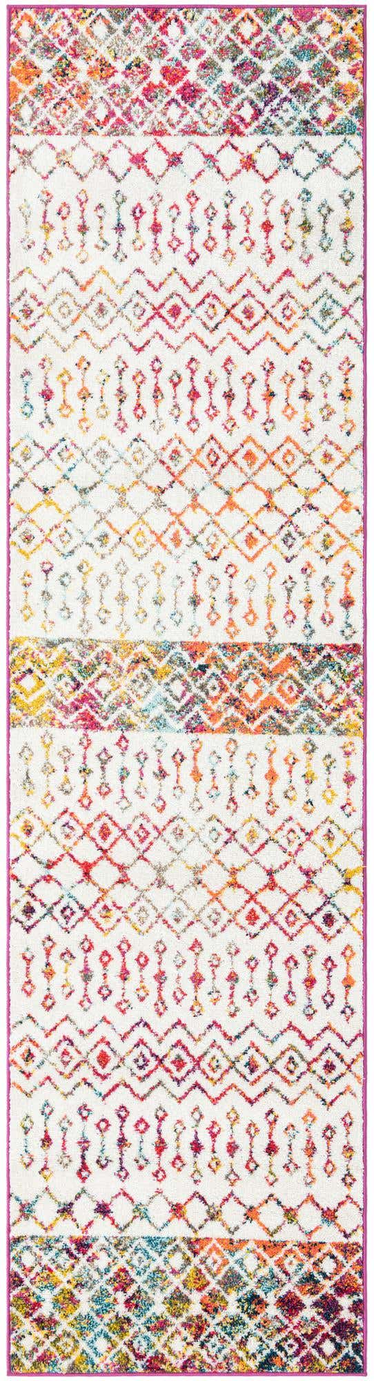 Ivory Multicolor 2' 7 x 10' Tribal Trellis Runner Area Rug Geometric Southwestern Inspired Durable Carpet for Home Interior Design for Sale at Rug Engine