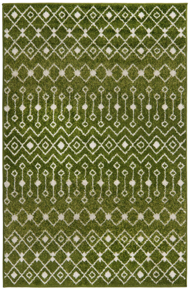 Green 4' 1 x 6' 1 Tribal Trellis Rectangle Area Rug Geometric Southwestern Inspired Durable Carpet for Home Interior Design for Sale at Rug Engine