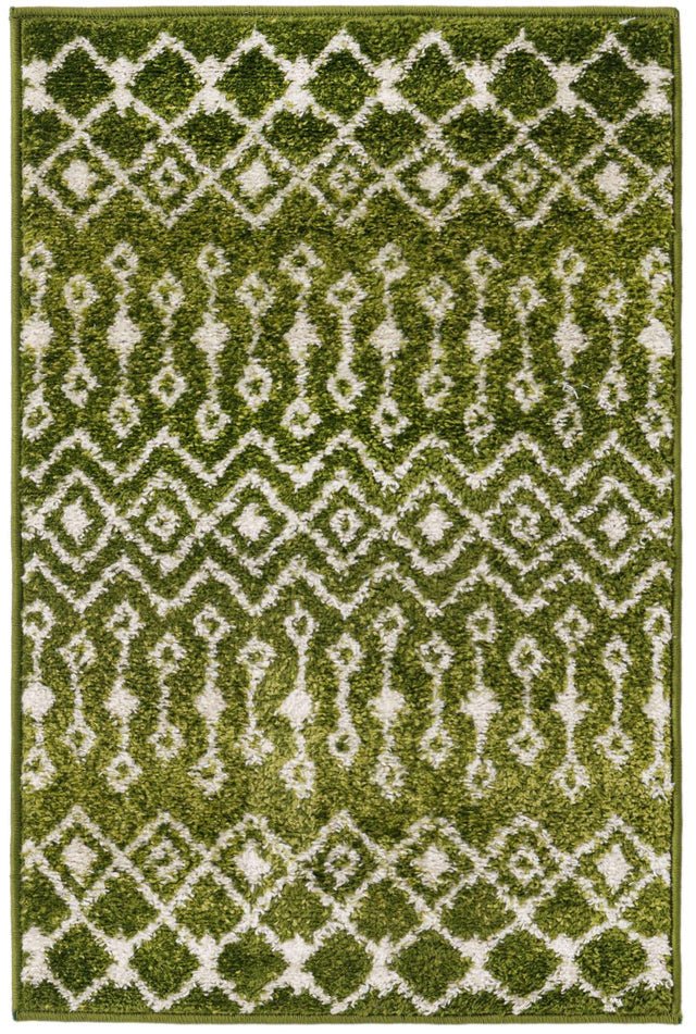 Green 2' x 3' 1 Tribal Trellis Rectangle Area Rug Geometric Southwestern Inspired Durable Carpet for Home Interior Design for Sale at Rug Engine