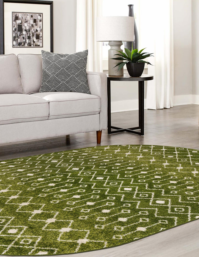 Green 4' 1 x 6' 1 Tribal Trellis Oval Area Rug Geometric Southwestern Inspired Durable Carpet for Home Interior Design for Sale at Rug Engine