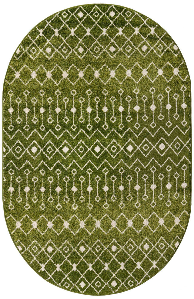 Green 5' 3 x 8' Tribal Trellis Oval Area Rug Geometric Southwestern Inspired Durable Carpet for Home Interior Design for Sale at Rug Engine