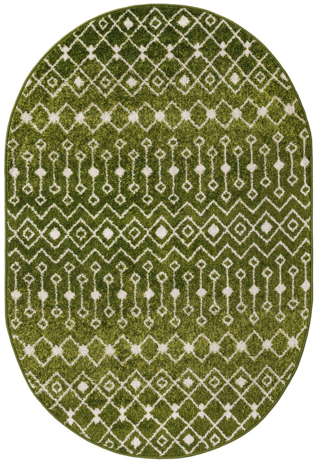 Green 4' 1 x 6' 1 Tribal Trellis Oval Area Rug Geometric Southwestern Inspired Durable Carpet for Home Interior Design for Sale at Rug Engine