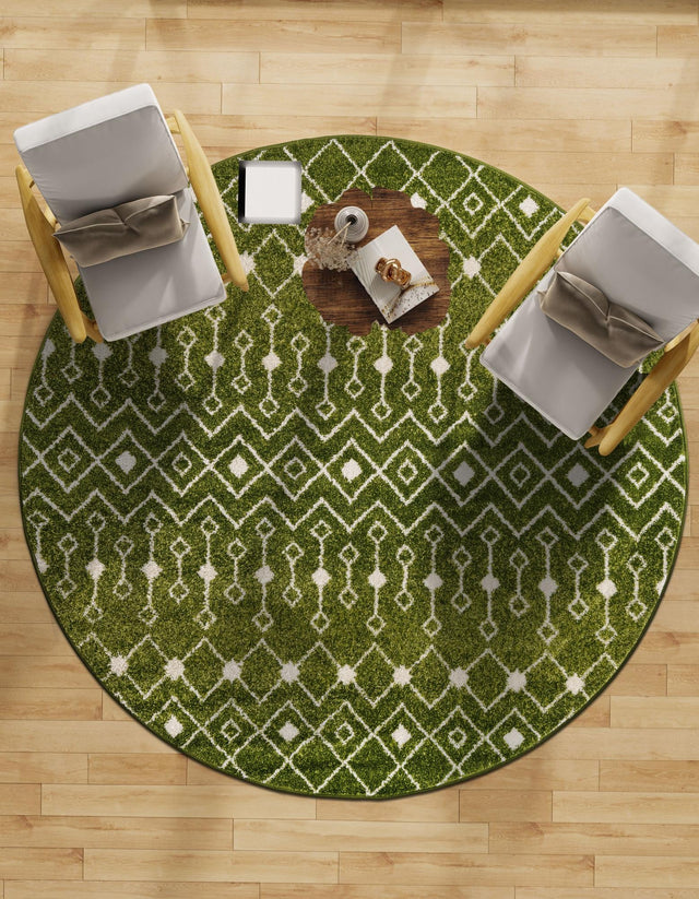 Green 10' x 10' Tribal Trellis Round Area Rug Geometric Southwestern Inspired Durable Carpet for Home Interior Design for Sale at Rug Engine