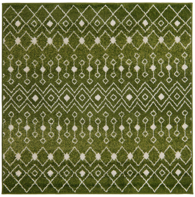 Green 5' 3 x 5' 3 Tribal Trellis Square Area Rug Geometric Southwestern Inspired Durable Carpet for Home Interior Design for Sale at Rug Engine