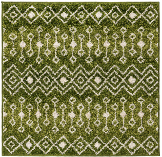 Green 3' 1 x 3' 1 Tribal Trellis Square Area Rug Geometric Southwestern Inspired Durable Carpet for Home Interior Design for Sale at Rug Engine