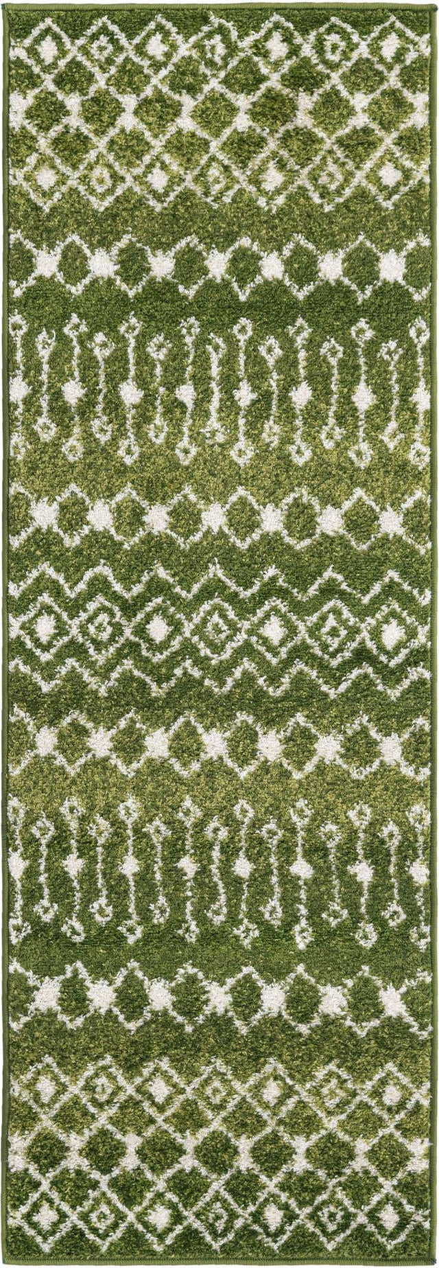 Green 2' x 6' 1 Tribal Trellis Runner Area Rug Geometric Southwestern Inspired Durable Carpet for Home Interior Design for Sale at Rug Engine