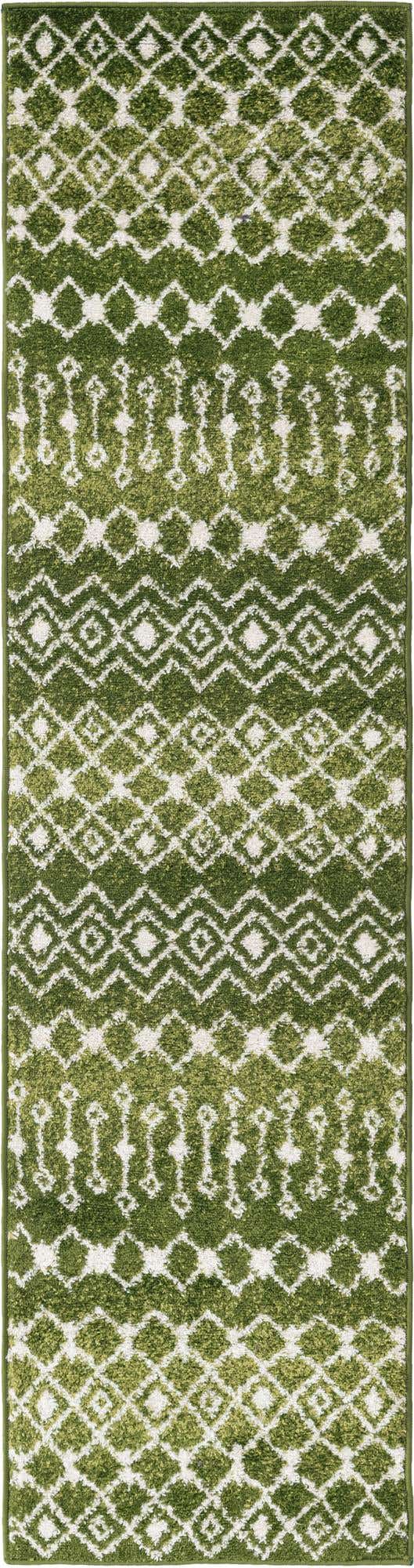 Green 2' x 8' Tribal Trellis Runner Area Rug Geometric Southwestern Inspired Durable Carpet for Home Interior Design for Sale at Rug Engine