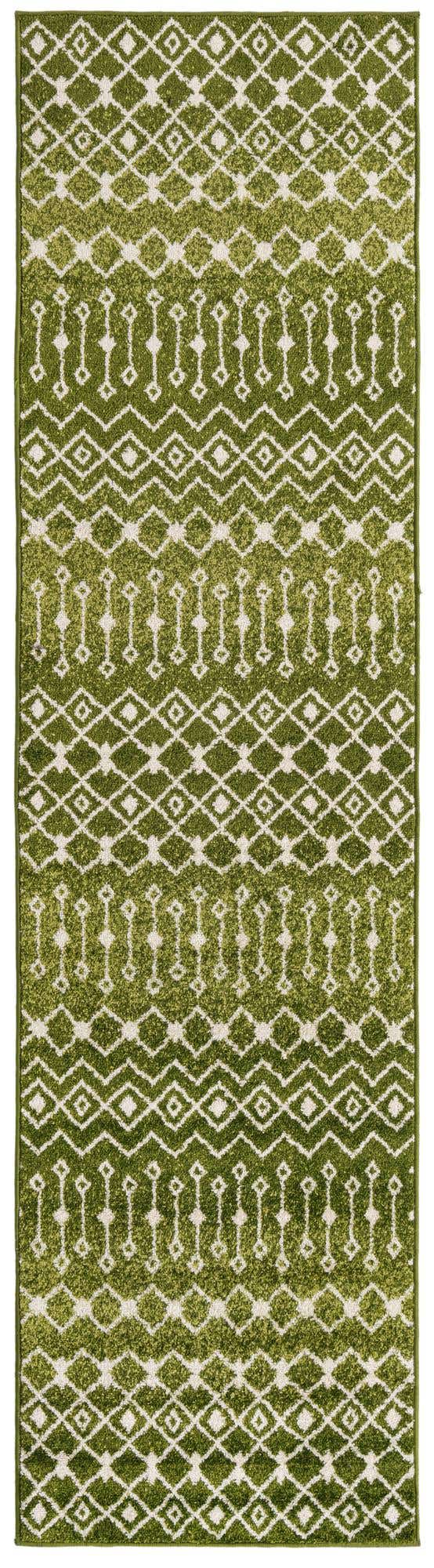 Green 2' 7 x 10' Tribal Trellis Runner Area Rug Geometric Southwestern Inspired Durable Carpet for Home Interior Design for Sale at Rug Engine