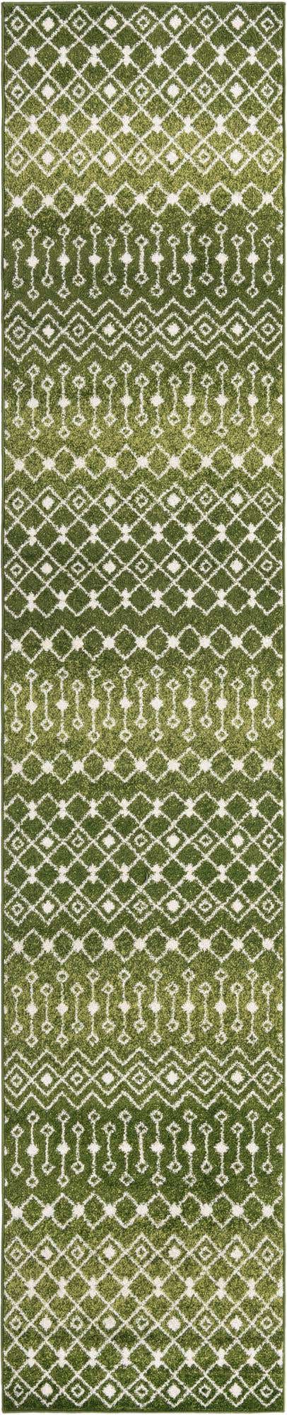Green 3' 3 x 16' 5 Tribal Trellis Runner Area Rug Geometric Southwestern Inspired Durable Carpet for Home Interior Design for Sale at Rug Engine