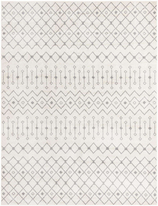 Ivory and Gray 10' 8 x 14' Tribal Trellis Rectangle Area Rug Geometric Southwestern Inspired Durable Carpet for Home Interior Design for Sale at Rug Engine