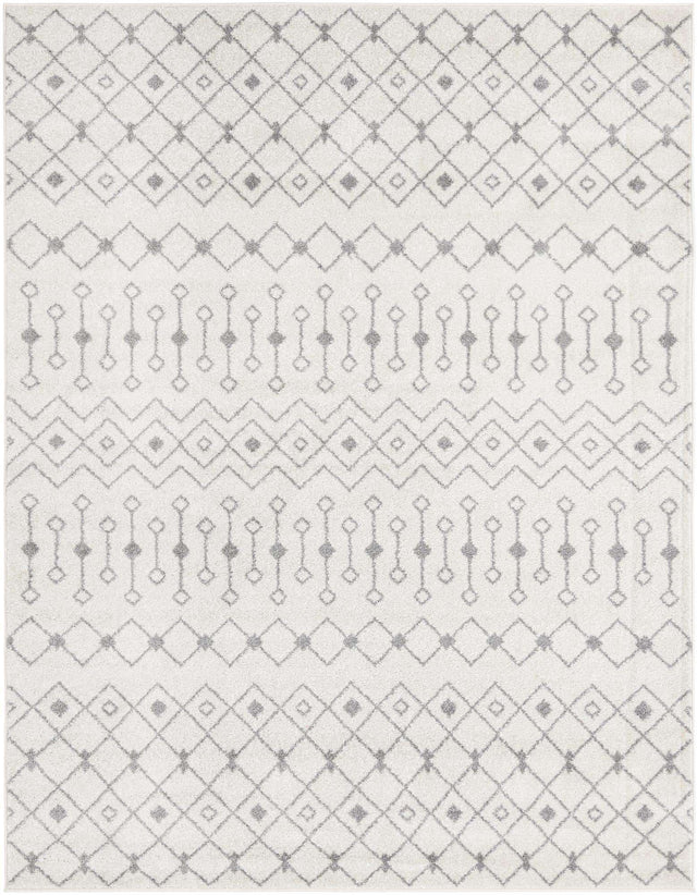 Ivory and Gray 7' 10 x 10' Tribal Trellis Rectangle Area Rug Geometric Southwestern Inspired Durable Carpet for Home Interior Design for Sale at Rug Engine