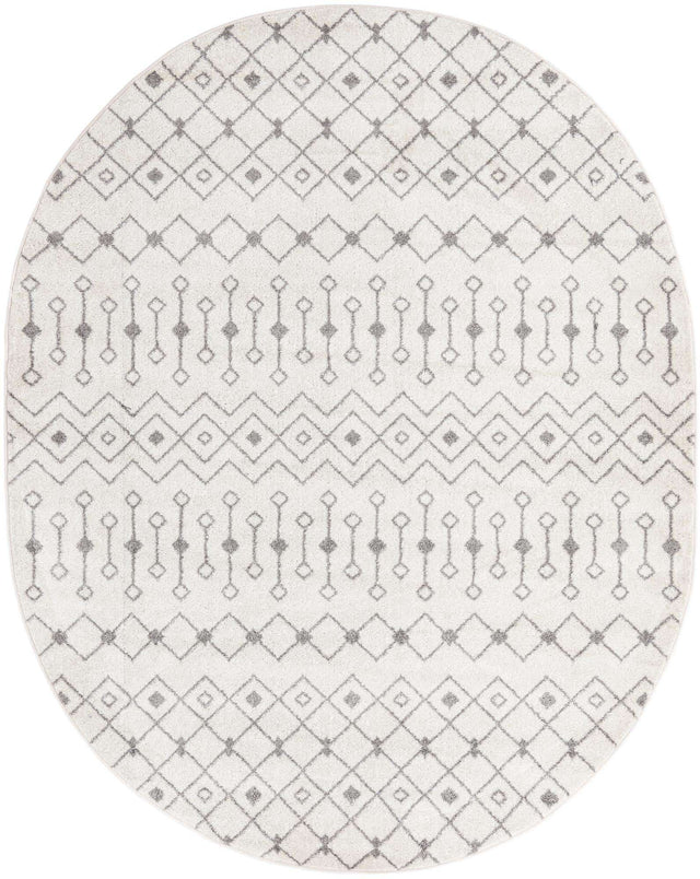 Ivory and Gray 7' 10 x 10' Tribal Trellis Oval Area Rug Geometric Southwestern Inspired Durable Carpet for Home Interior Design for Sale at Rug Engine