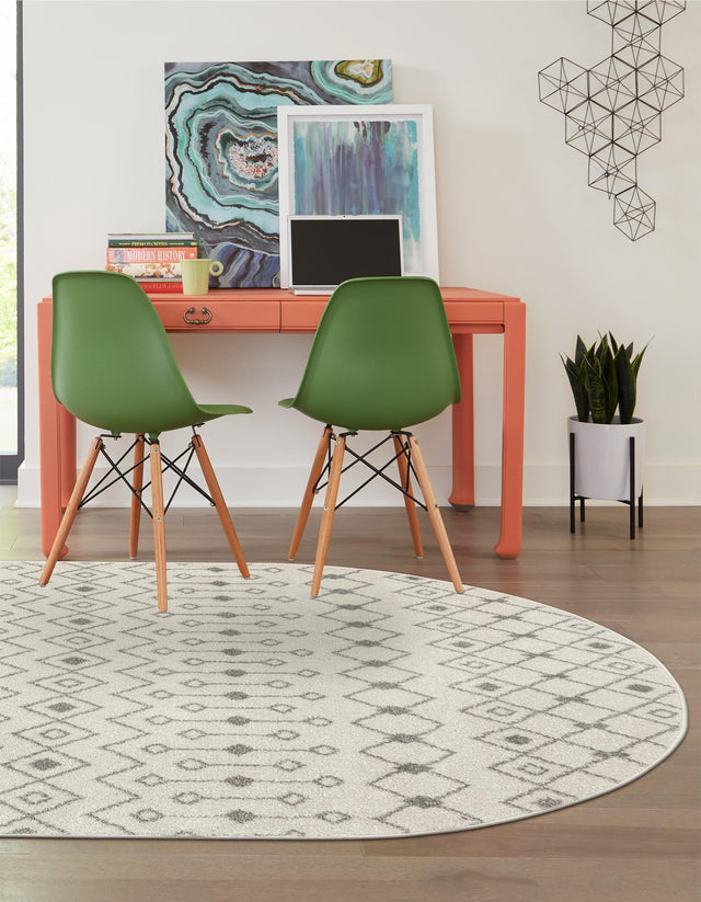 Ivory and Gray 4' 1 x 6' 1 Tribal Trellis Oval Area Rug Geometric Southwestern Inspired Durable Carpet for Home Interior Design for Sale at Rug Engine