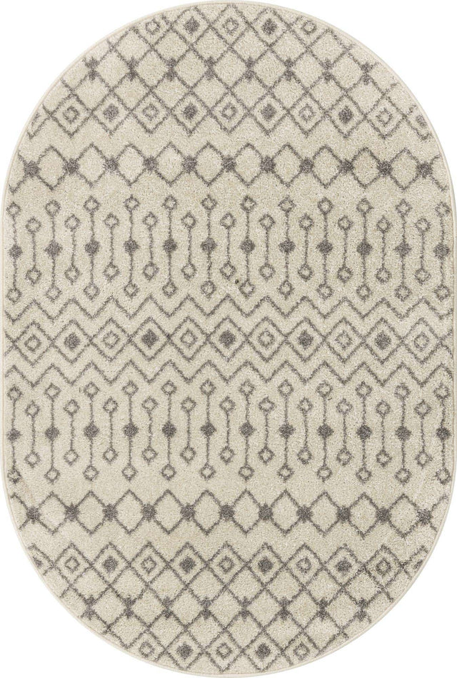 Ivory and Gray 4' 1 x 6' 1 Tribal Trellis Oval Area Rug Geometric Southwestern Inspired Durable Carpet for Home Interior Design for Sale at Rug Engine