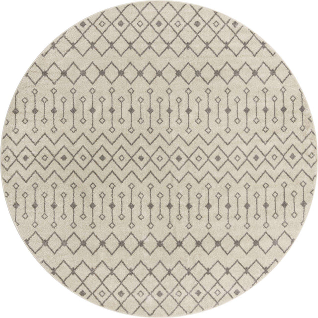 Ivory and Gray 10' x 10' Tribal Trellis Round Area Rug Geometric Southwestern Inspired Durable Carpet for Home Interior Design for Sale at Rug Engine