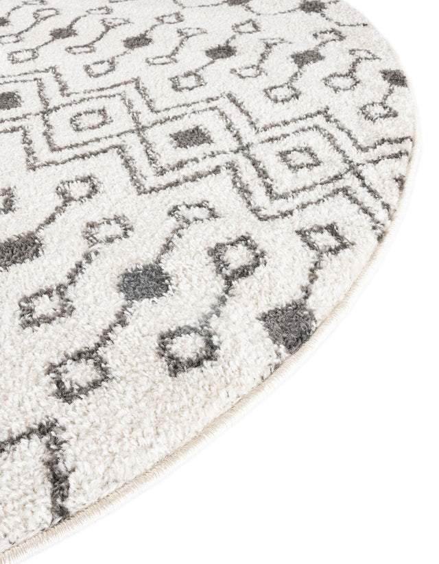 Ivory and Gray 7' 10 x 7' 10 Tribal Trellis Round Area Rug Geometric Southwestern Inspired Durable Carpet for Home Interior Design for Sale at Rug Engine