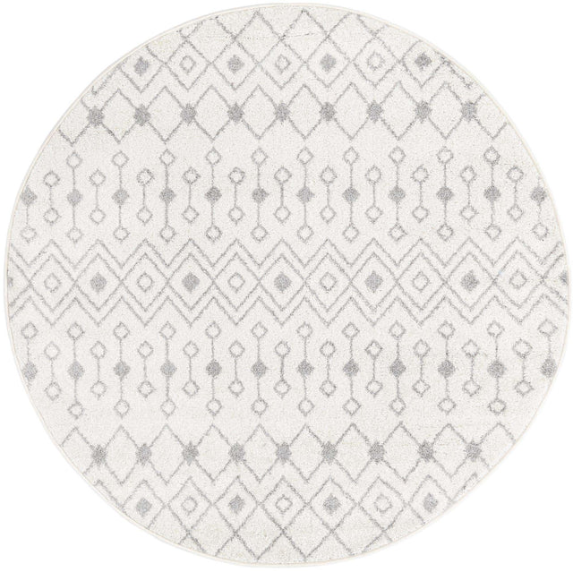 Ivory and Gray 5' 3 x 5' 3 Tribal Trellis Round Area Rug Geometric Southwestern Inspired Durable Carpet for Home Interior Design for Sale at Rug Engine