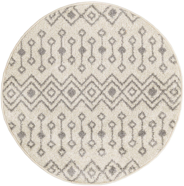 Ivory and Gray 3' 1 x 3' 1 Tribal Trellis Round Area Rug Geometric Southwestern Inspired Durable Carpet for Home Interior Design for Sale at Rug Engine