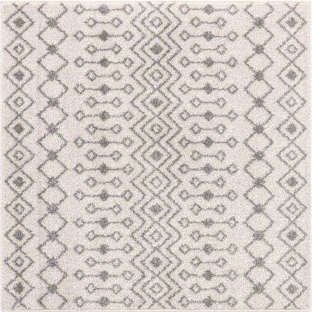 Ivory and Gray 4' 1 x 4' 1 Tribal Trellis Square Area Rug Geometric Southwestern Inspired Durable Carpet for Home Interior Design for Sale at Rug Engine