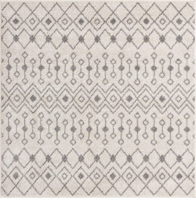Ivory and Gray 5' 3 x 5' 3 Tribal Trellis Square Area Rug Geometric Southwestern Inspired Durable Carpet for Home Interior Design for Sale at Rug Engine
