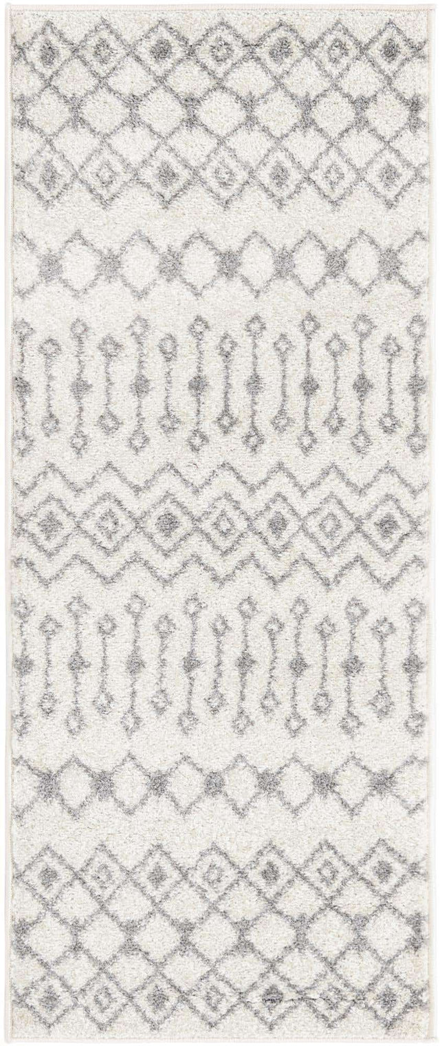 Ivory and Gray 2' x 5' 3 Tribal Trellis Runner Area Rug Geometric Southwestern Inspired Durable Carpet for Home Interior Design for Sale at Rug Engine