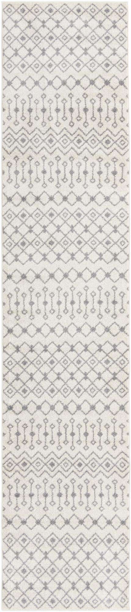 Ivory and Gray 3' 3 x 16' 5 Tribal Trellis Runner Area Rug Geometric Southwestern Inspired Durable Carpet for Home Interior Design for Sale at Rug Engine