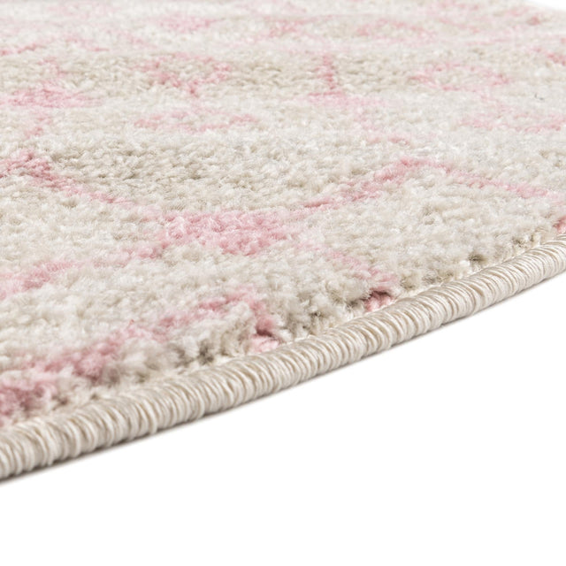 Ivory and Pink 5' 3 x 5' 3 Tribal Trellis Round Area Rug Geometric Southwestern Inspired Durable Carpet for Home Interior Design for Sale at Rug Engine