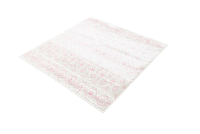 Ivory and Pink 3' 3 x 3' 3 Tribal Trellis Square Area Rug Geometric Southwestern Inspired Durable Carpet for Home Interior Design for Sale at Rug Engine