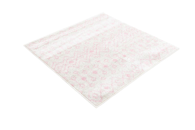 Ivory and Pink 3' 3 x 3' 3 Tribal Trellis Square Area Rug Geometric Southwestern Inspired Durable Carpet for Home Interior Design for Sale at Rug Engine