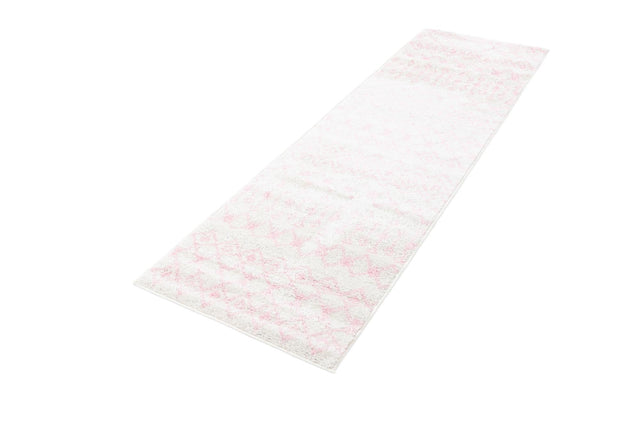 Ivory and Pink 2' x 7' Tribal Trellis Runner Area Rug Geometric Southwestern Inspired Durable Carpet for Home Interior Design for Sale at Rug Engine