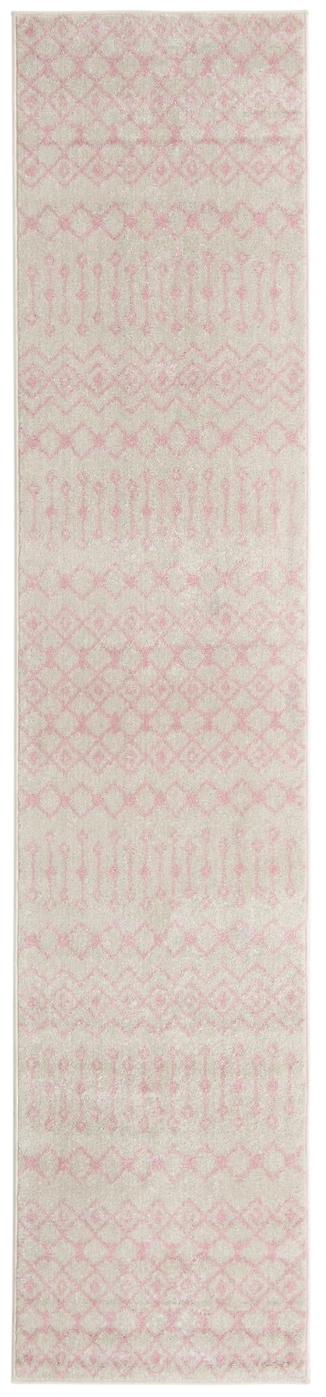 Ivory and Pink 2' 7 x 12' Tribal Trellis Runner Area Rug Geometric Southwestern Inspired Durable Carpet for Home Interior Design for Sale at Rug Engine