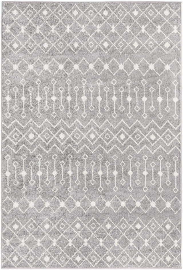 Gray 6' 1 x 9' Tribal Trellis Rectangle Area Rug Geometric Southwestern Inspired Durable Carpet for Home Interior Design for Sale at Rug Engine