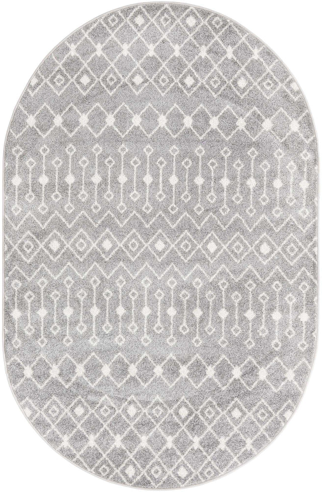 Gray 5' 3 x 8' Tribal Trellis Oval Area Rug Geometric Southwestern Inspired Durable Carpet for Home Interior Design for Sale at Rug Engine