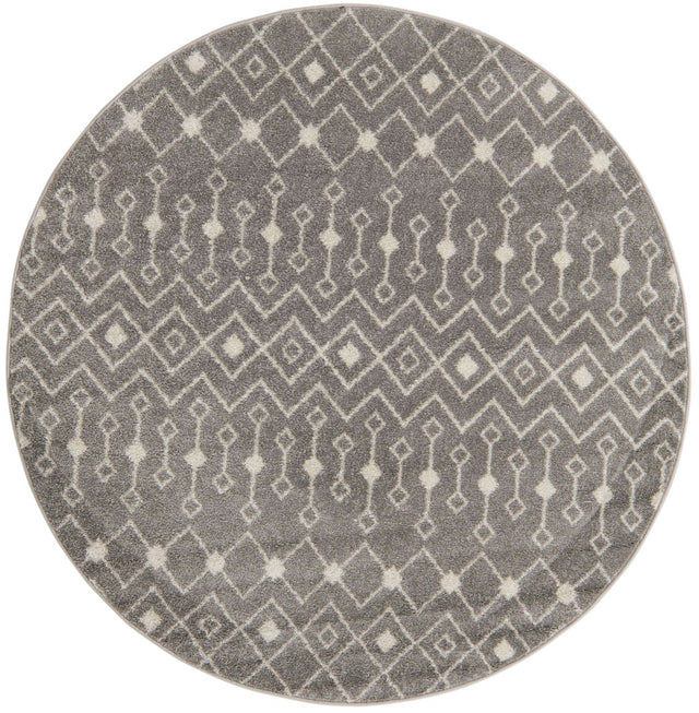 Gray 6' 1 x 6' 1 Tribal Trellis Round Area Rug Geometric Southwestern Inspired Durable Carpet for Home Interior Design for Sale at Rug Engine