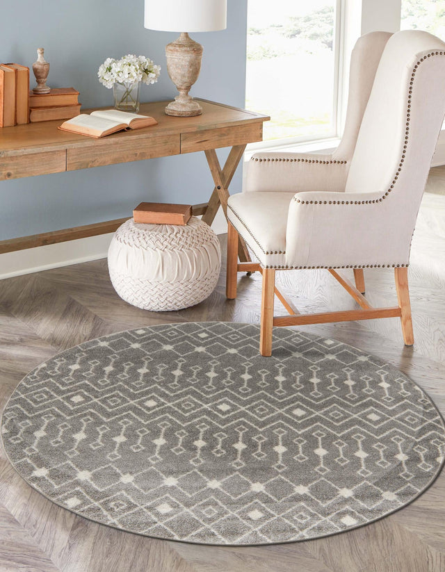 Gray 10' x 10' Tribal Trellis Round Area Rug Geometric Southwestern Inspired Durable Carpet for Home Interior Design for Sale at Rug Engine