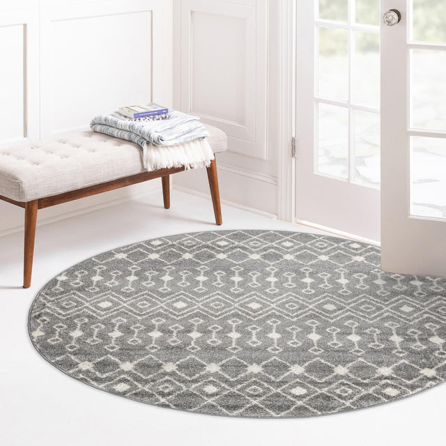 Gray 10' x 10' Tribal Trellis Round Area Rug Geometric Southwestern Inspired Durable Carpet for Home Interior Design for Sale at Rug Engine