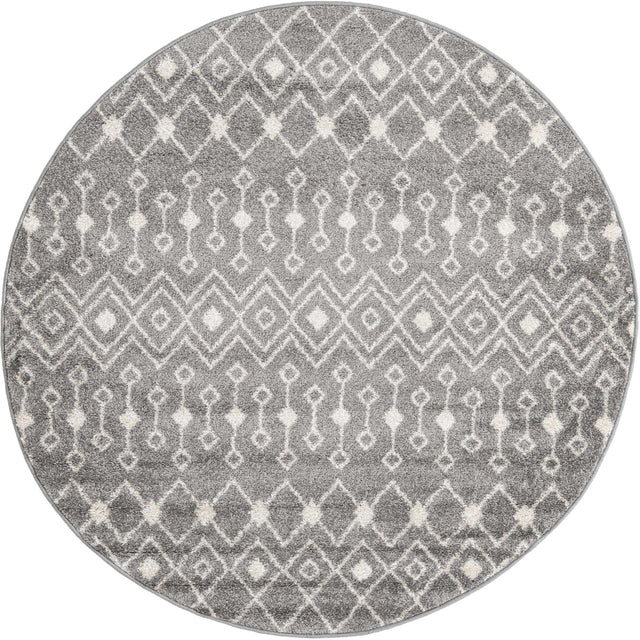 Gray 5' 3 x 5' 3 Tribal Trellis Round Area Rug Geometric Southwestern Inspired Durable Carpet for Home Interior Design for Sale at Rug Engine
