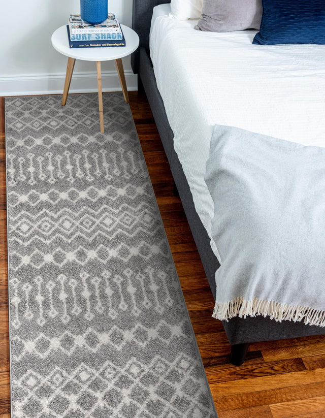 Gray 2' x 7' 1 Tribal Trellis Runner Area Rug Geometric Southwestern Inspired Durable Carpet for Home Interior Design for Sale at Rug Engine