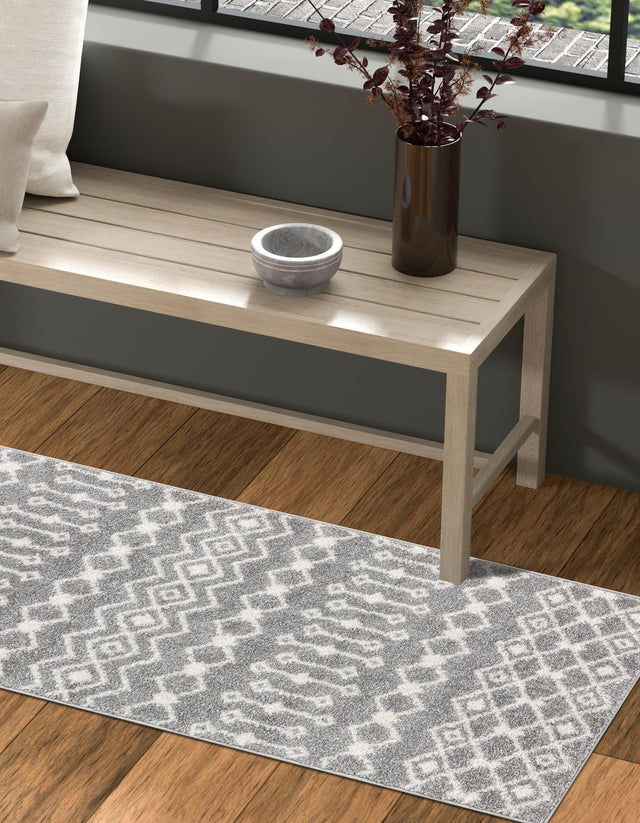 Gray 2' x 7' 1 Tribal Trellis Runner Area Rug Geometric Southwestern Inspired Durable Carpet for Home Interior Design for Sale at Rug Engine