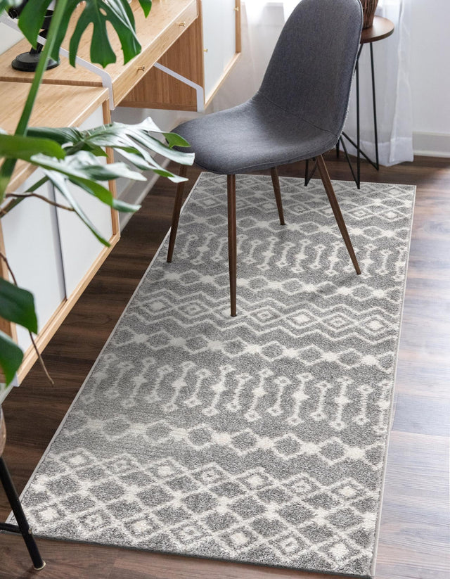 Gray 2' x 7' 1 Tribal Trellis Runner Area Rug Geometric Southwestern Inspired Durable Carpet for Home Interior Design for Sale at Rug Engine
