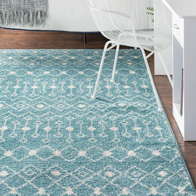 Aqua Blue 10' 8 x 14' Tribal Trellis Rectangle Area Rug Geometric Southwestern Inspired Durable Carpet for Home Interior Design for Sale at Rug Engine