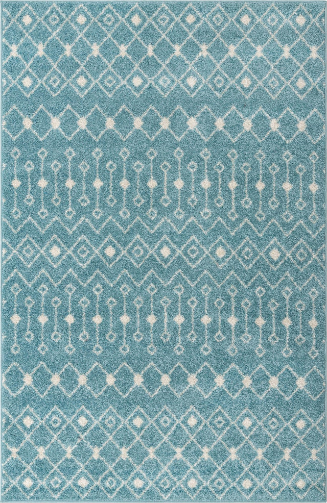 Aqua Blue 5' 3 x 8' Tribal Trellis Rectangle Area Rug Geometric Southwestern Inspired Durable Carpet for Home Interior Design for Sale at Rug Engine