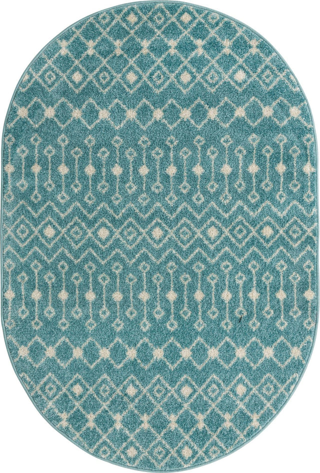 Aqua Blue 4' x 6' Tribal Trellis Oval Area Rug Geometric Southwestern Inspired Durable Carpet for Home Interior Design for Sale at Rug Engine