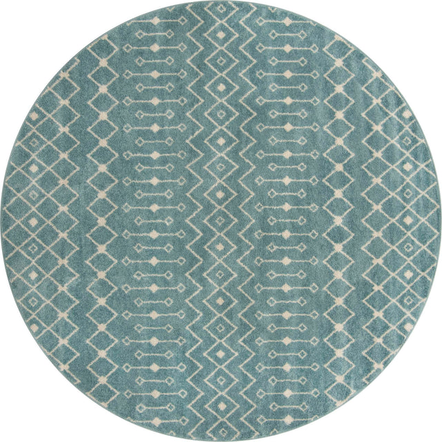 Aqua Blue 10' x 10' Tribal Trellis Round Area Rug Geometric Southwestern Inspired Durable Carpet for Home Interior Design for Sale at Rug Engine