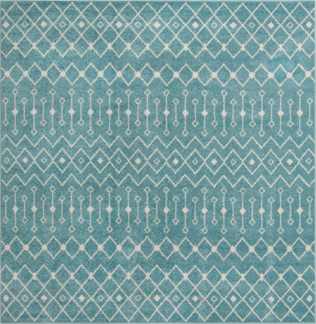 Aqua Blue 10' x 10' Tribal Trellis Square Area Rug Geometric Southwestern Inspired Durable Carpet for Home Interior Design for Sale at Rug Engine
